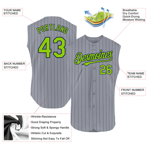 Custom Gray Navy Pinstripe Neon Green Authentic Sleeveless Baseball Jersey