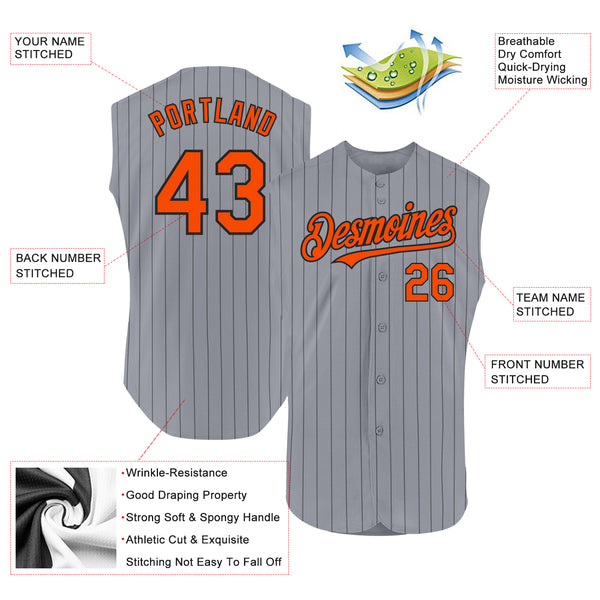 Custom Gray Black Pinstripe Orange Authentic Sleeveless Baseball Jersey