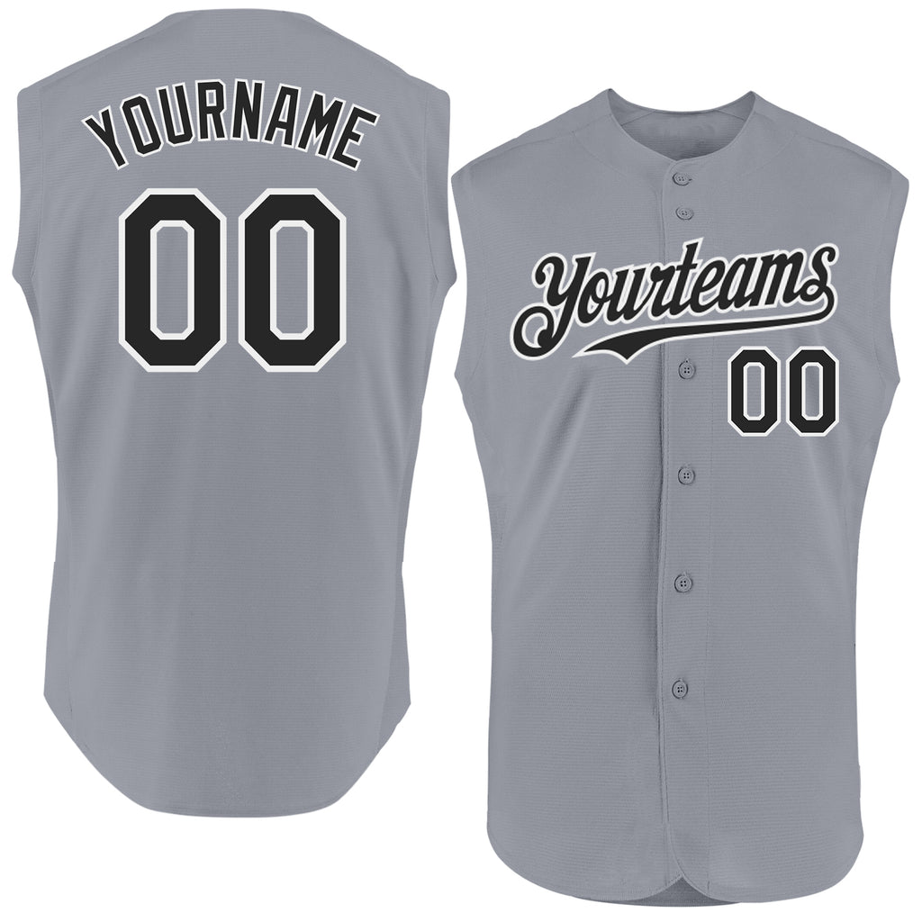 Custom Gray Black-White Authentic Sleeveless Baseball Jersey