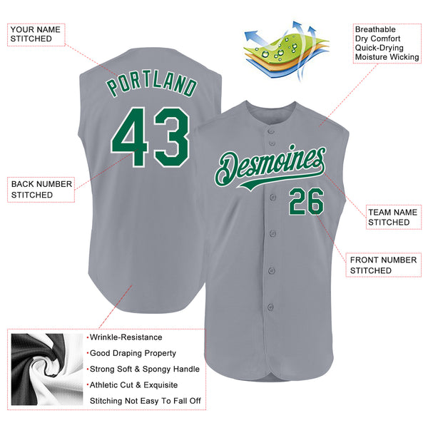 Custom Gray Kelly Green-White Authentic Sleeveless Baseball Jersey