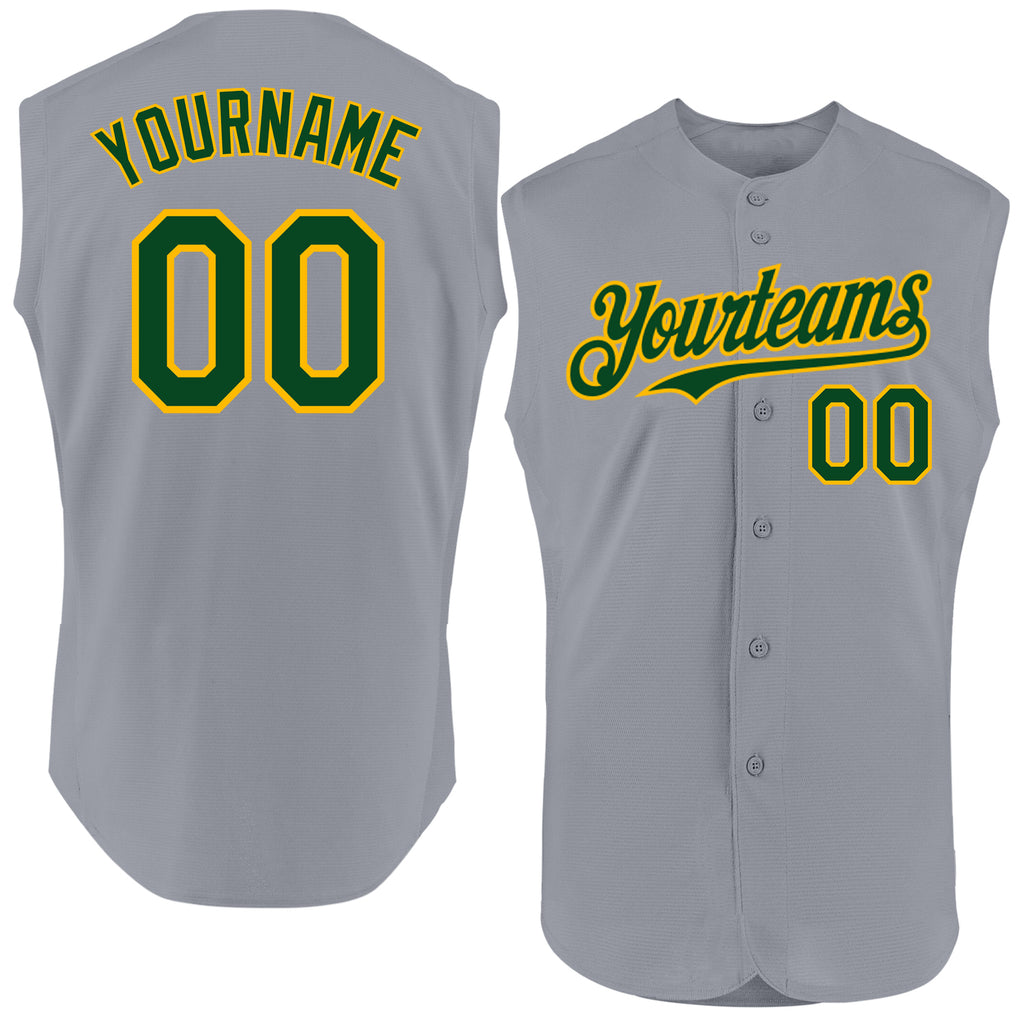 Custom Gray Green-Gold Authentic Sleeveless Baseball Jersey