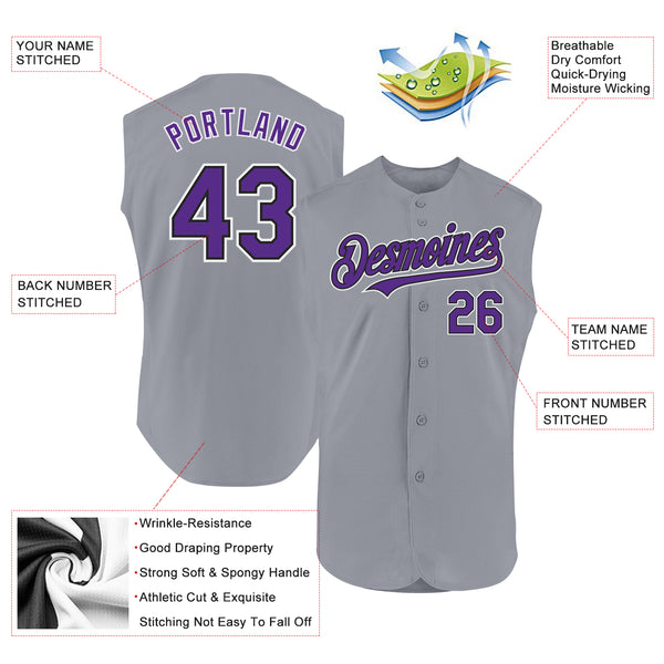 Custom Gray Purple-Black Authentic Sleeveless Baseball Jersey