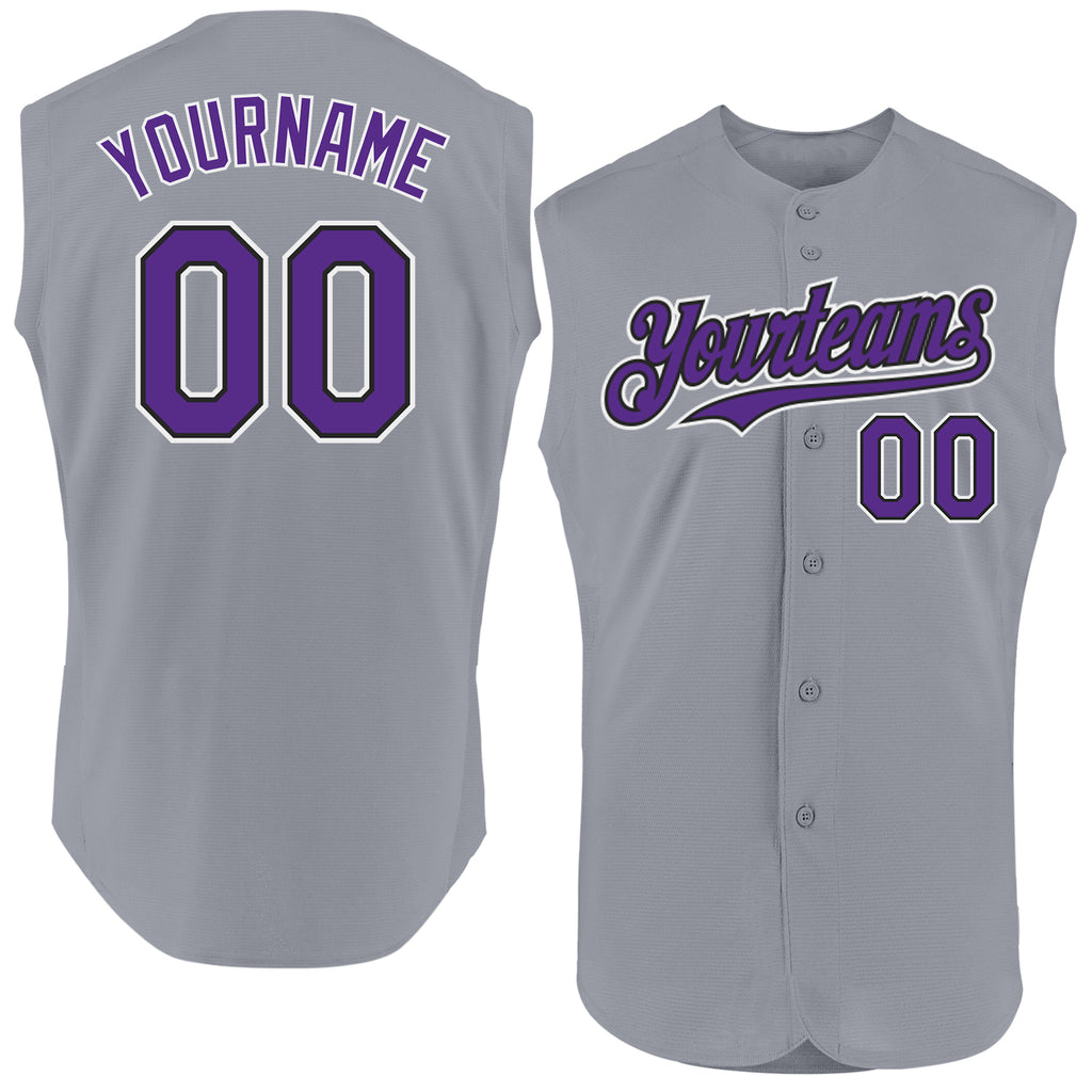 Custom Gray Purple-Black Authentic Sleeveless Baseball Jersey