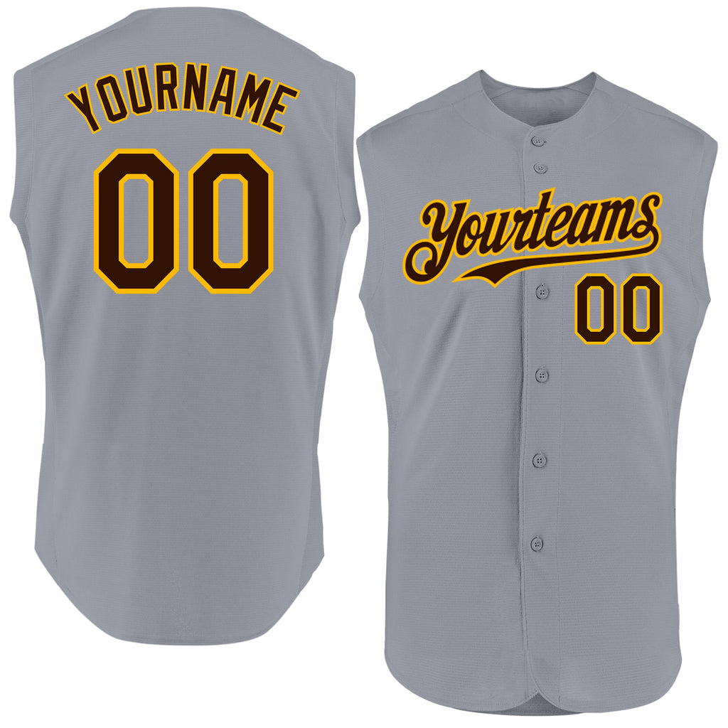 Custom Gray Brown-Gold Authentic Sleeveless Baseball Jersey