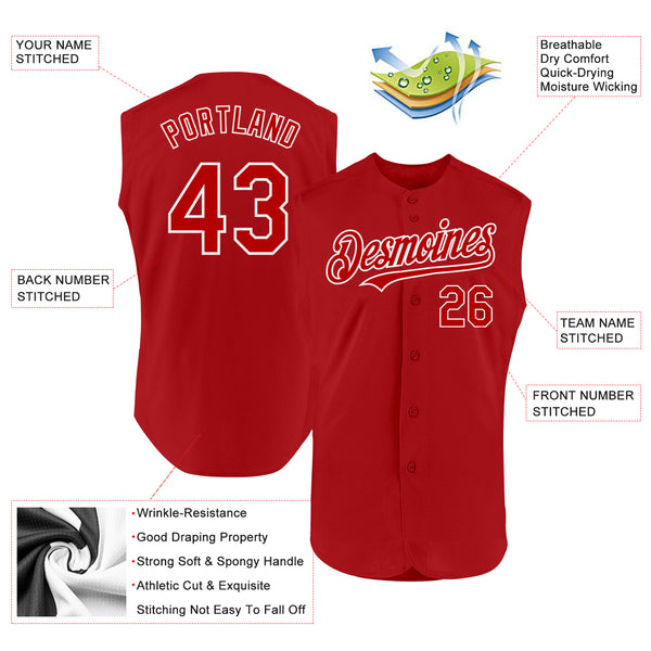 Custom Red White Authentic Sleeveless Baseball Jersey