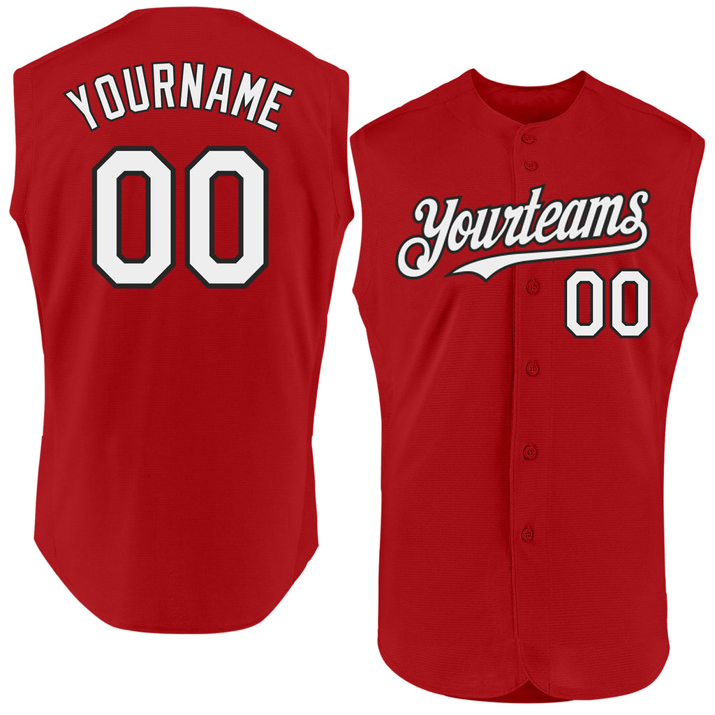 Custom Red White-Black Authentic Sleeveless Baseball Jersey