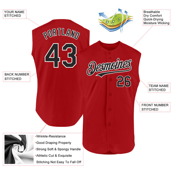 Custom Red Black-White Authentic Sleeveless Baseball Jersey