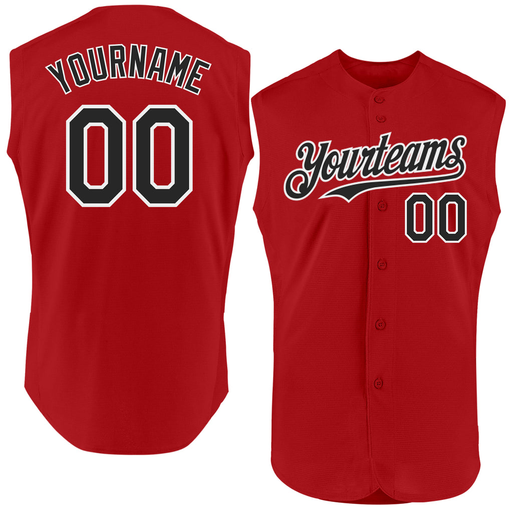 Custom Red Black-White Authentic Sleeveless Baseball Jersey