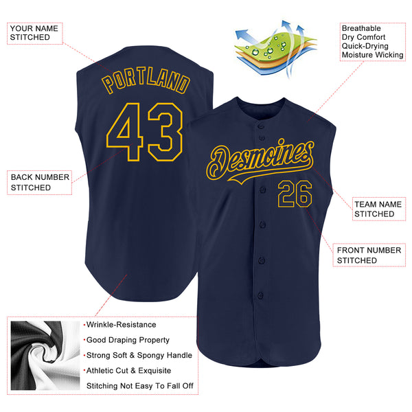 Custom Navy Gold Authentic Sleeveless Baseball Jersey