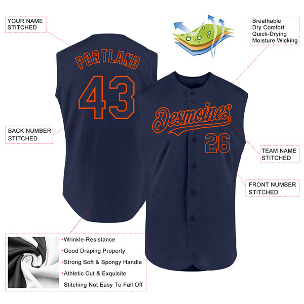 Custom Navy Orange Authentic Sleeveless Baseball Jersey