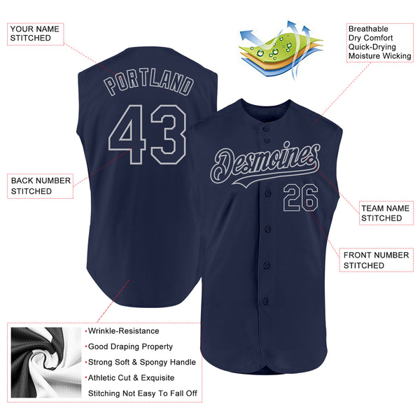 Custom Navy Gray Authentic Sleeveless Baseball Jersey