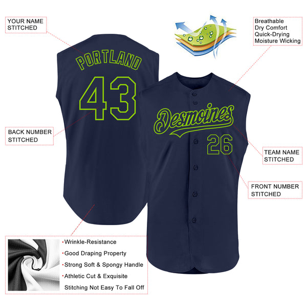 Custom Navy Neon Green Authentic Sleeveless Baseball Jersey