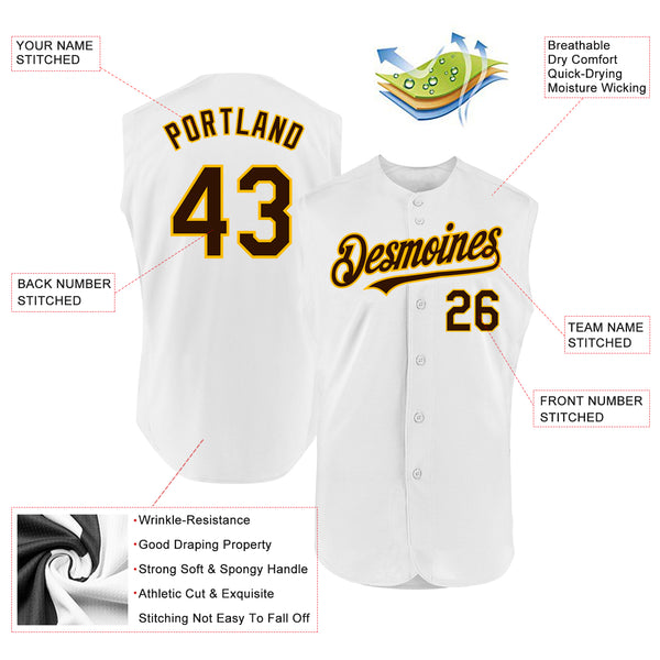 Custom White Brown-Gold Authentic Sleeveless Baseball Jersey