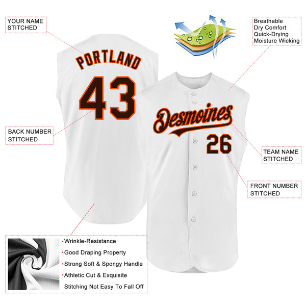Custom White Brown-Orange Authentic Sleeveless Baseball Jersey