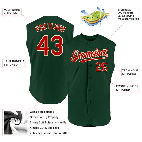 Custom Green Red-Cream Authentic Sleeveless Baseball Jersey
