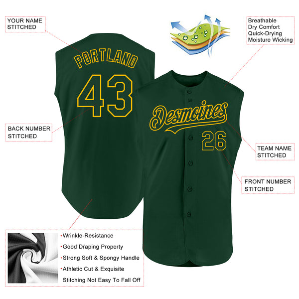 Custom Green Gold Authentic Sleeveless Baseball Jersey