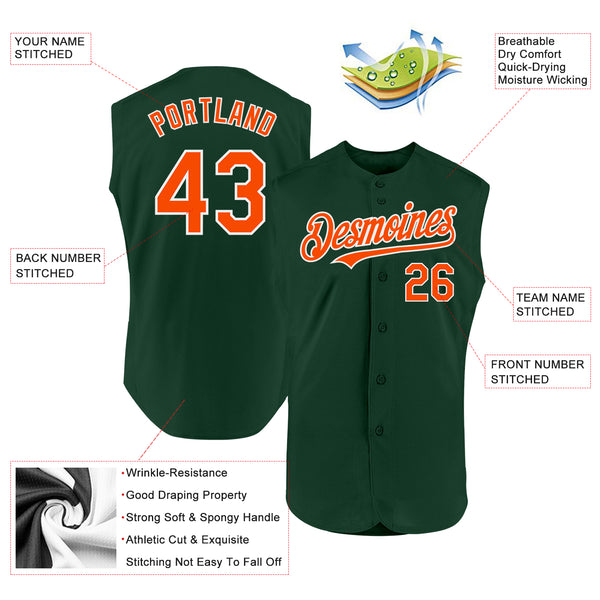 Custom Green Orange-White Authentic Sleeveless Baseball Jersey