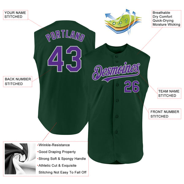 Custom Green Purple-Gray Authentic Sleeveless Baseball Jersey