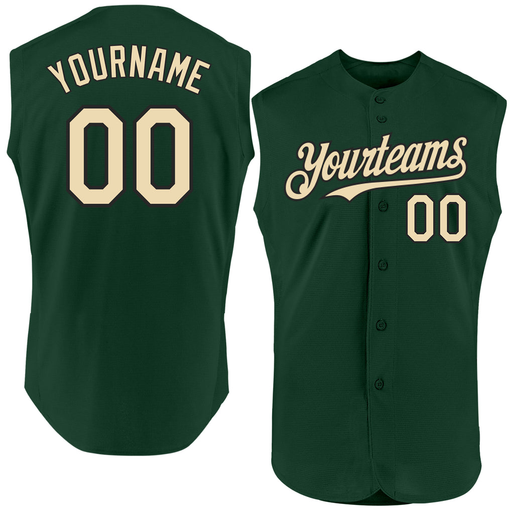 Custom Green Cream-Black Authentic Sleeveless Baseball Jersey