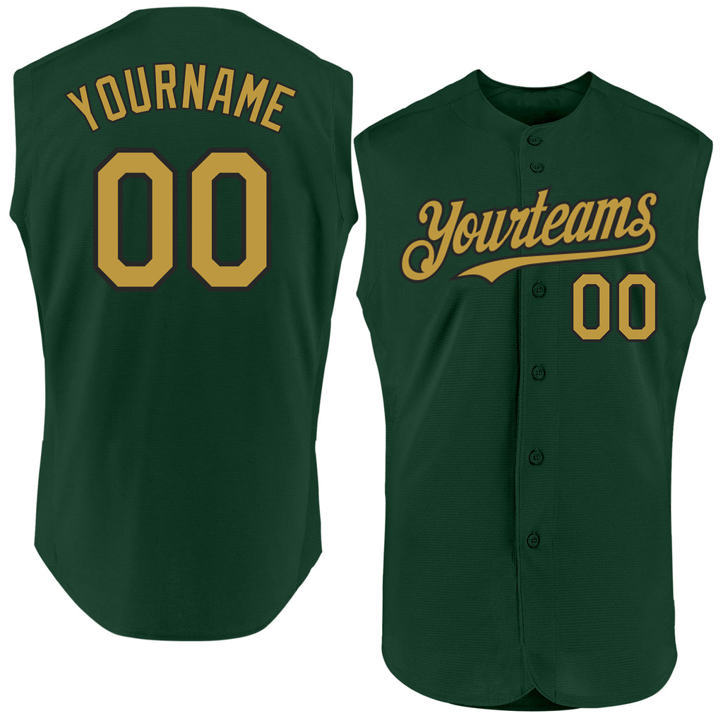 Custom Green Old Gold-Black Authentic Sleeveless Baseball Jersey
