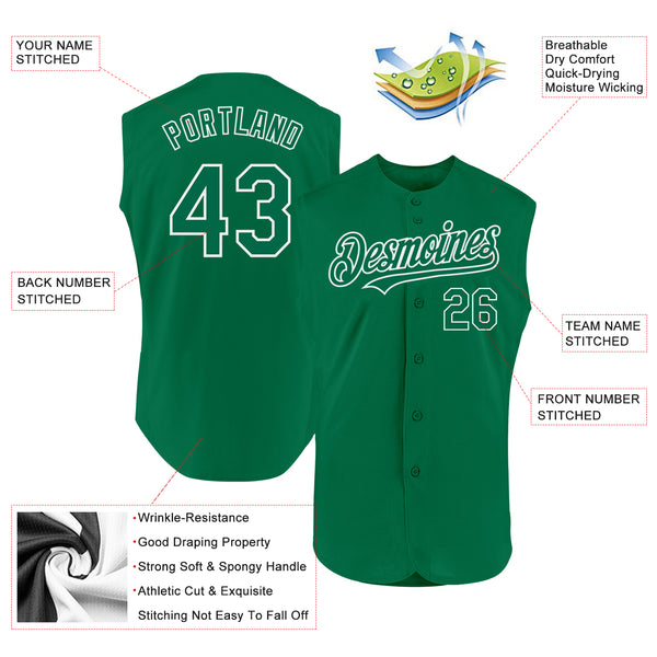Custom Kelly Green White Authentic Sleeveless Baseball Jersey