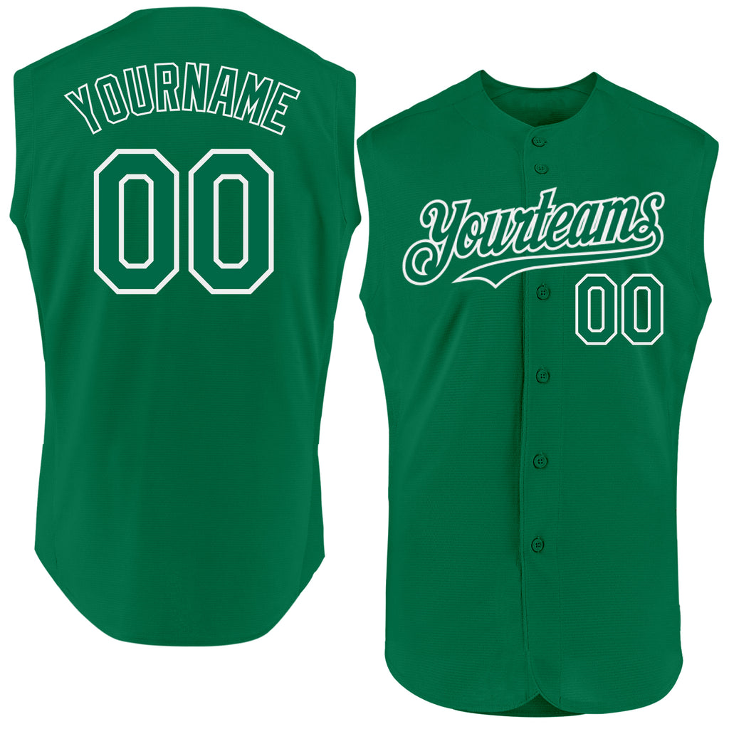 Custom Kelly Green White Authentic Sleeveless Baseball Jersey