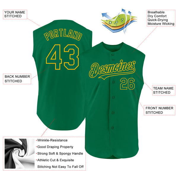 Custom Kelly Green Gold Authentic Sleeveless Baseball Jersey