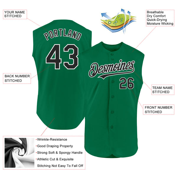 Custom Kelly Green Black-White Authentic Sleeveless Baseball Jersey