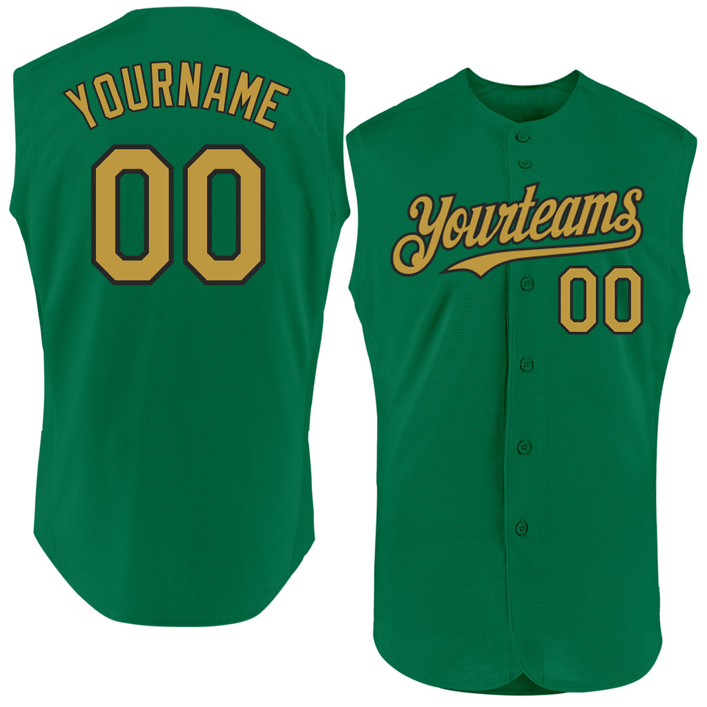 Custom Kelly Green Old Gold-Black Authentic Sleeveless Baseball Jersey