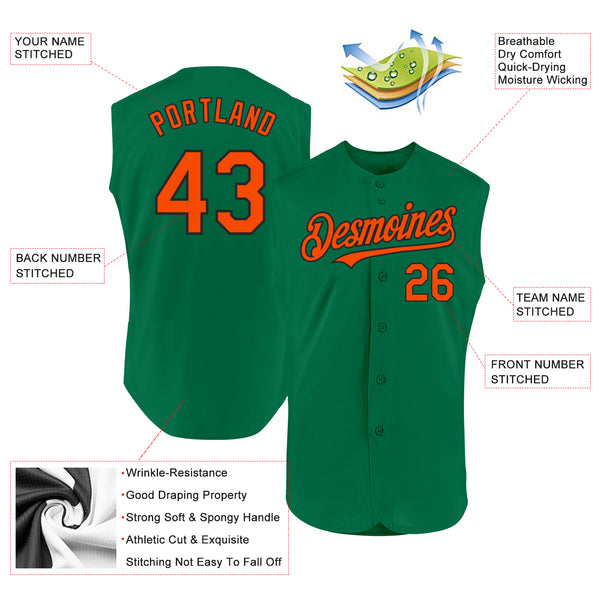 Custom Kelly Green Orange-Black Authentic Sleeveless Baseball Jersey