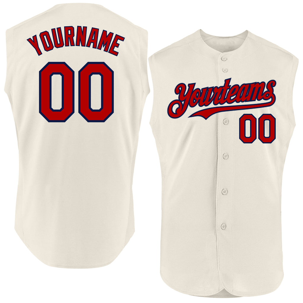 Custom Cream Red-Navy Authentic Sleeveless Baseball Jersey