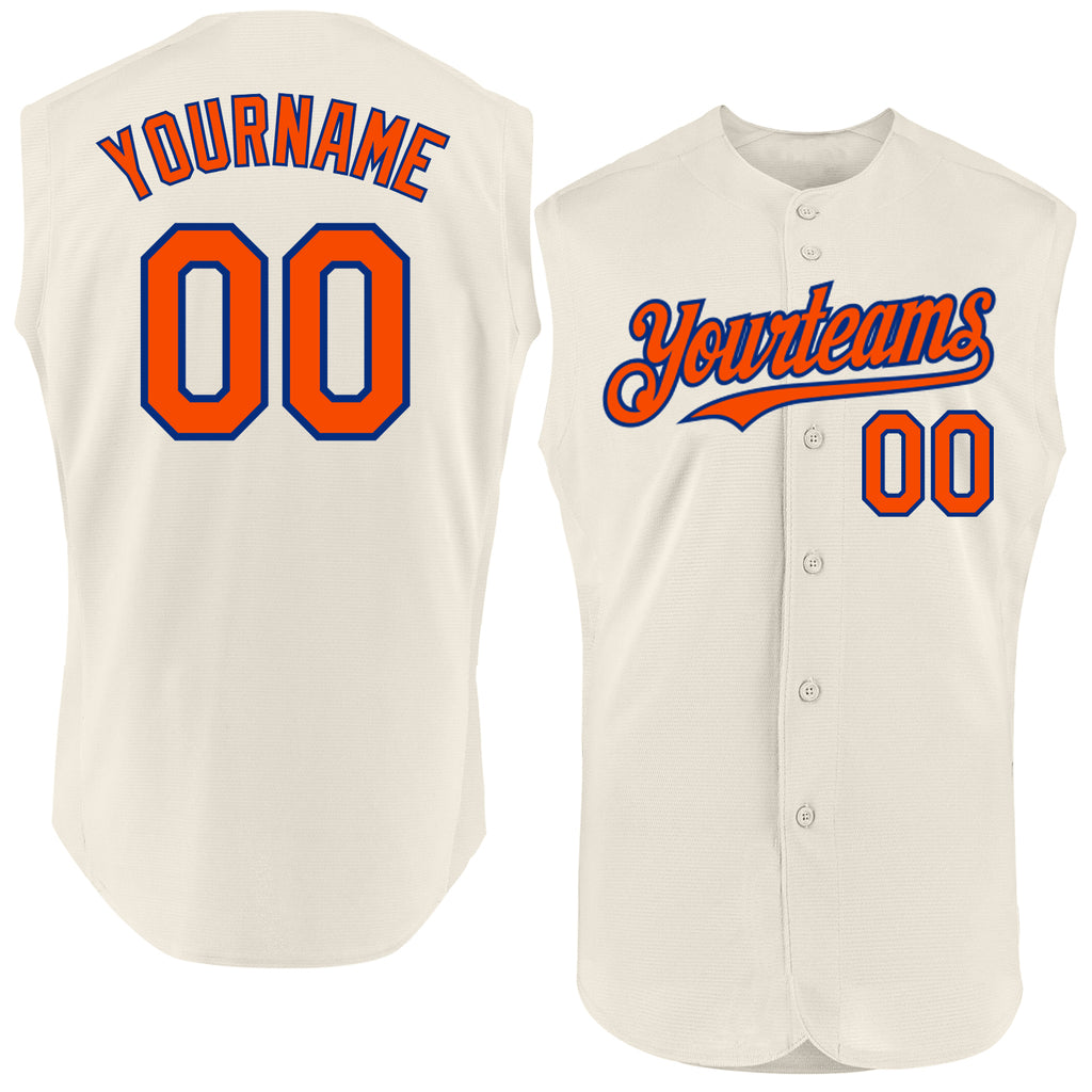 Custom Cream Orange-Royal Authentic Sleeveless Baseball Jersey