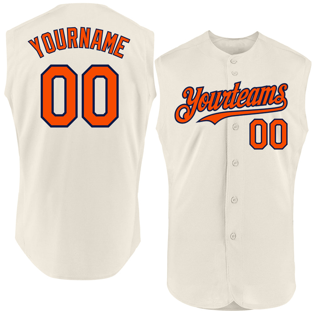 Custom Cream Orange-Navy Authentic Sleeveless Baseball Jersey