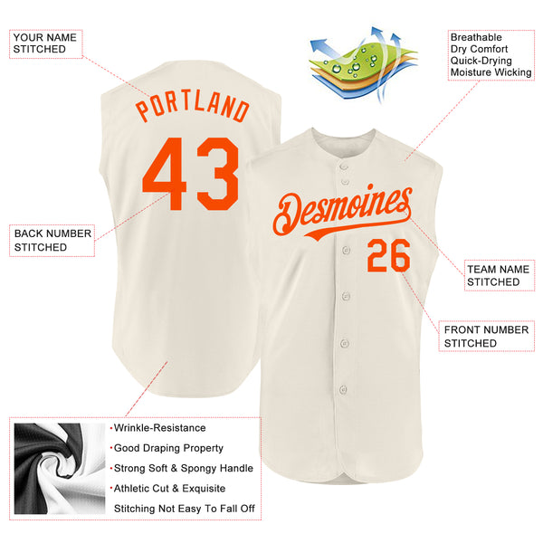 Custom Cream Orange Authentic Sleeveless Baseball Jersey