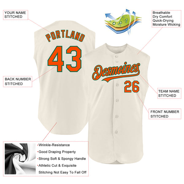 Custom Cream Orange-Kelly Green Authentic Sleeveless Baseball Jersey