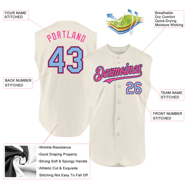 Custom Cream Light Blue Black-Pink Authentic Sleeveless Baseball Jersey