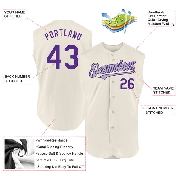 Custom Cream Purple-Gray Authentic Sleeveless Baseball Jersey