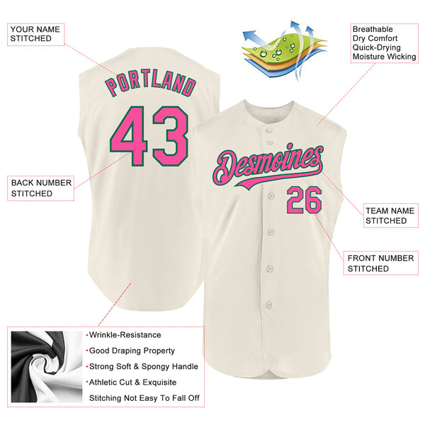 Custom Cream Pink-Kelly Green Authentic Sleeveless Baseball Jersey