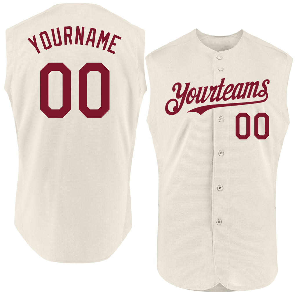 Custom Cream Crimson Authentic Sleeveless Baseball Jersey