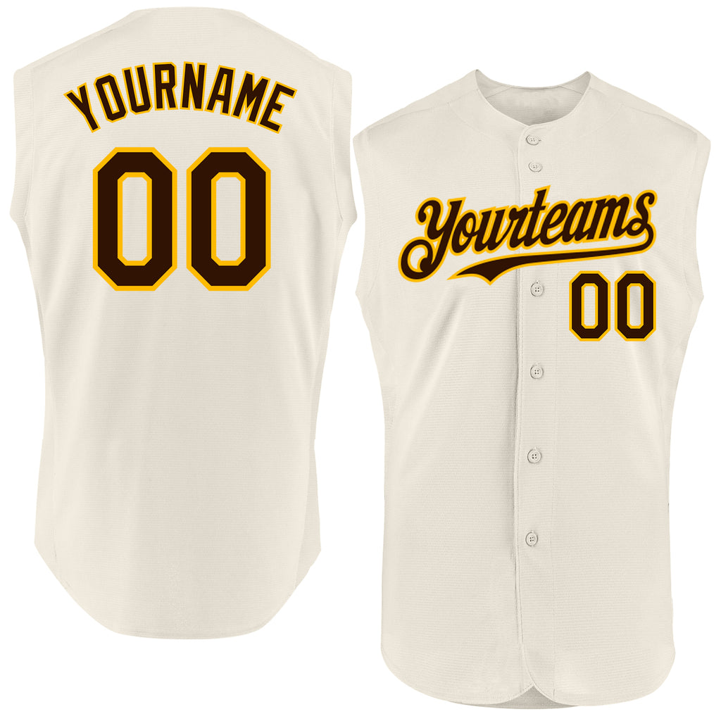 Custom Cream Brown-Gold Authentic Sleeveless Baseball Jersey