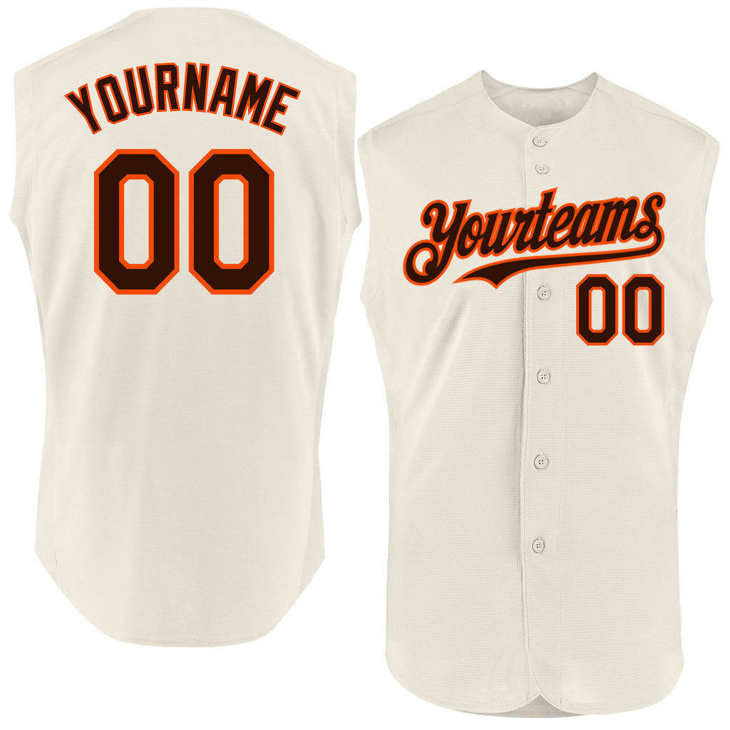 Custom Cream Brown-Orange Authentic Sleeveless Baseball Jersey