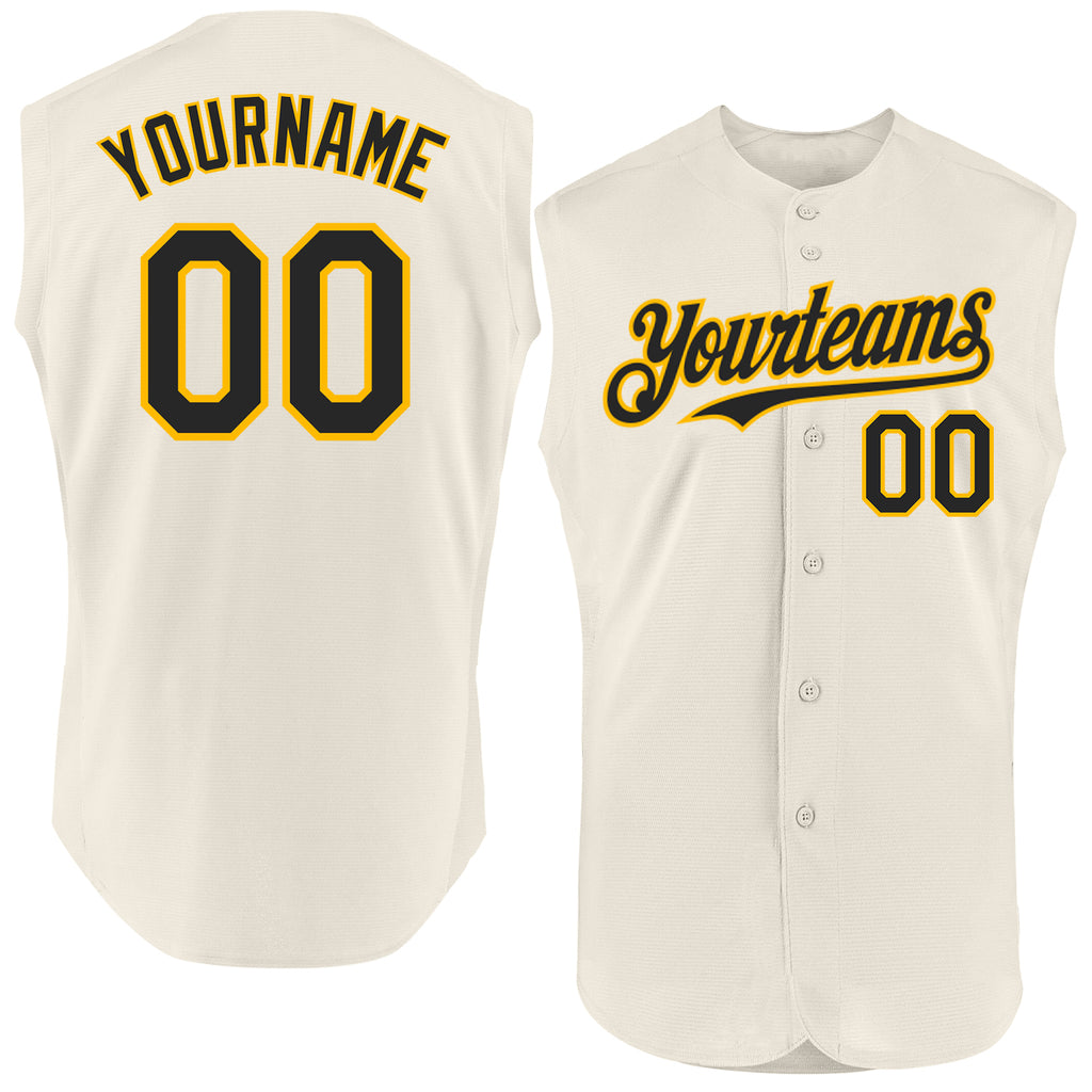 Custom Cream Black-Gold Authentic Sleeveless Baseball Jersey