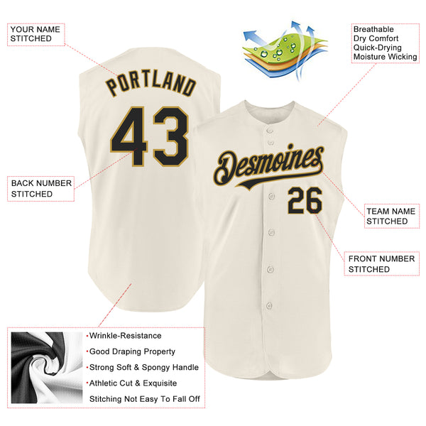 Custom Cream Black-Old Gold Authentic Sleeveless Baseball Jersey