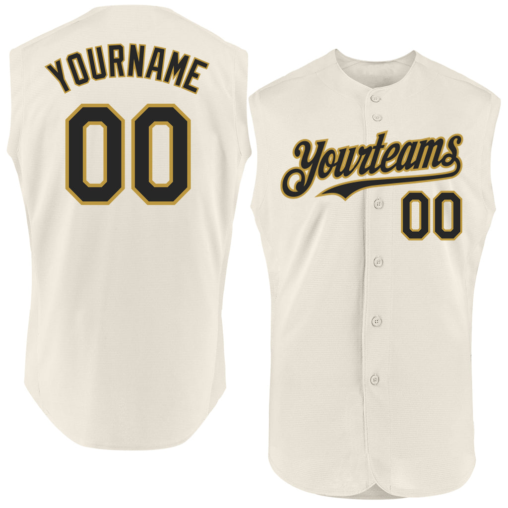 Custom Cream Black-Old Gold Authentic Sleeveless Baseball Jersey