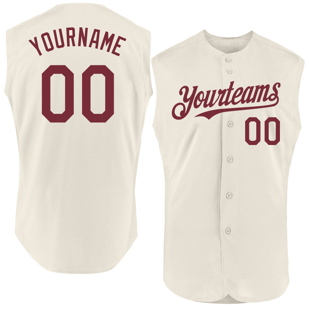 Custom Cream Burgundy Authentic Sleeveless Baseball Jersey