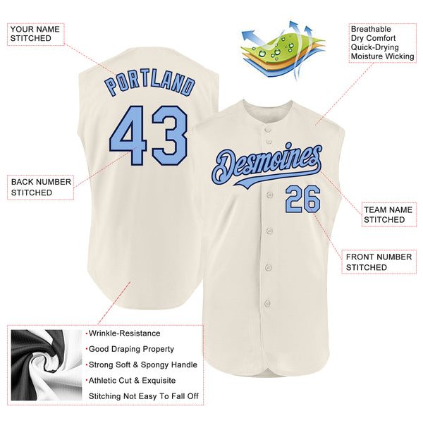 Custom Cream Light Blue-Navy Authentic Sleeveless Baseball Jersey