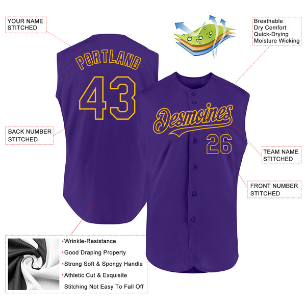Custom Purple Gold Authentic Sleeveless Baseball Jersey