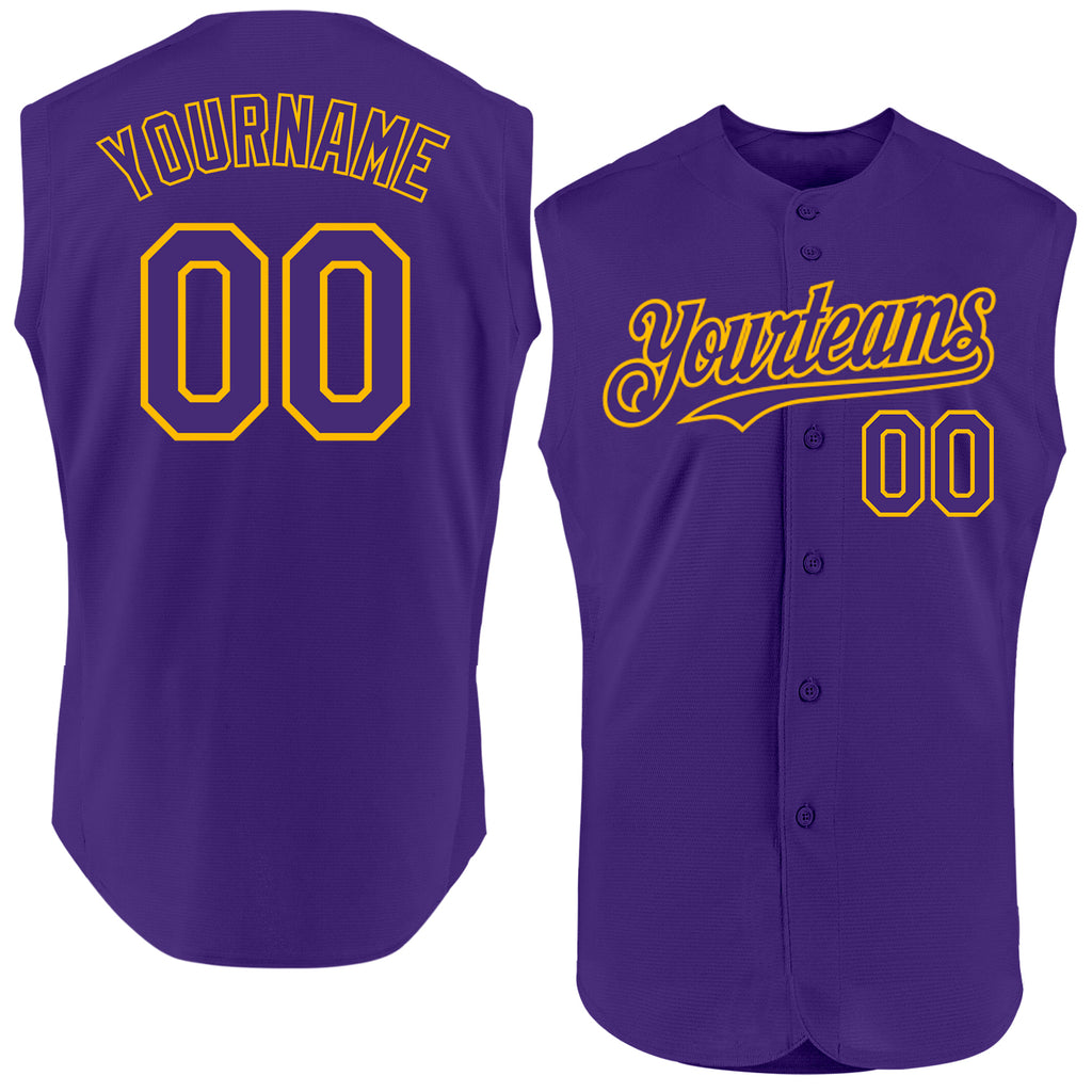 Custom Purple Gold Authentic Sleeveless Baseball Jersey