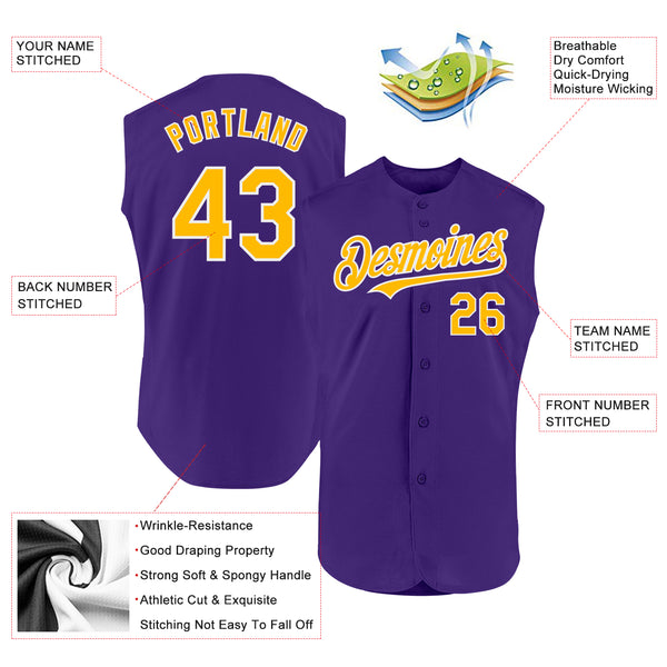 Custom Purple Gold-White Authentic Sleeveless Baseball Jersey