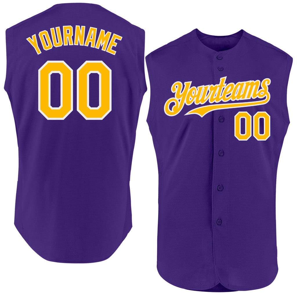 Custom Purple Gold-White Authentic Sleeveless Baseball Jersey